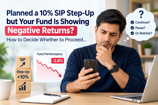 Planned a 10% SIP step-up but your fund is in the red? Learn how to tell a market dip from a weak fund, check your horizon and decide with numbers.